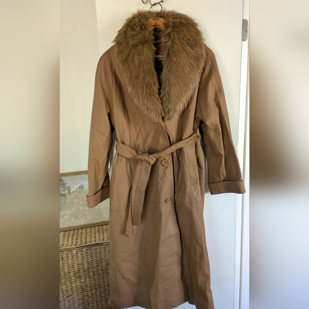 Terry Lewis 100% Genuine Leather Vintage Trench Coat